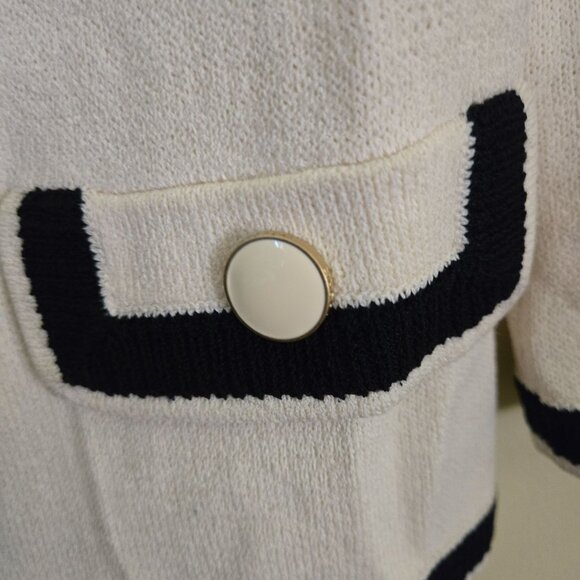 St. John Caviar Jacket Cream Black Santana Knit Full Zip 3/4 Sleeve Size 2 - Picture 4 of 8